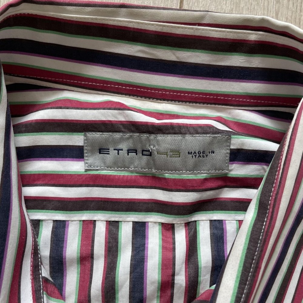 Etro Button-Up Shirt Men's Size 43 Multicolor Long Sleeves Collared Striped - Picture 6 of 7